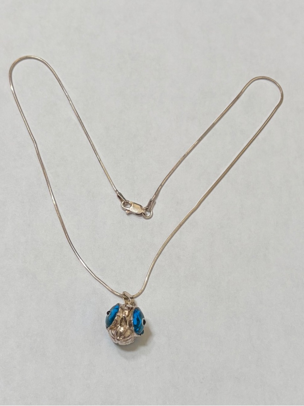 New Sterling Silver Light Blue Evil Eye and 16" Sterling Silver Necklace